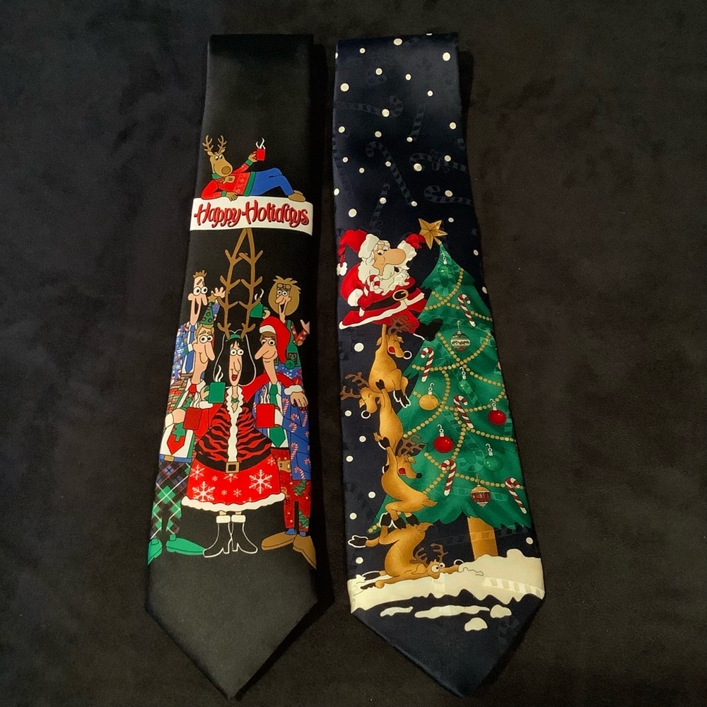 Mens neckties lot of 2 Christmas theme holiday party Santa